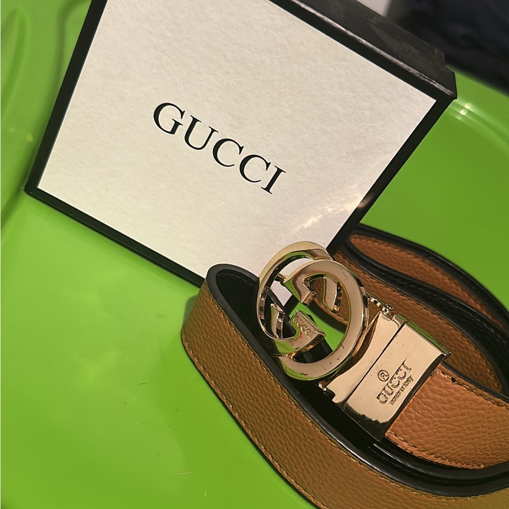 Gucci Tan Leather Belt with Gold Buckle